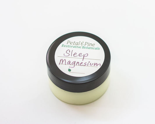 Jar of 'Sleep Magnesium' by Petal & Pine on a white background