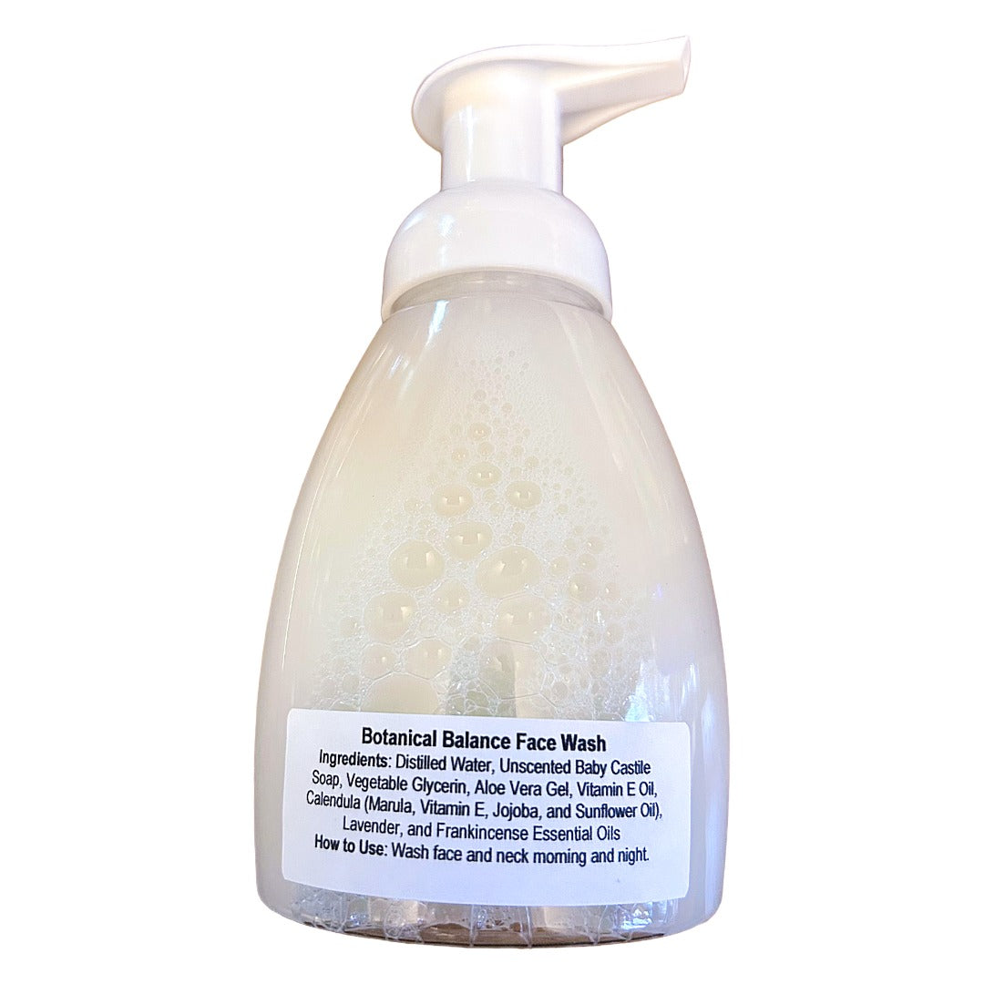 Bottle of Botanical Balance Face Wash with a pump on a white background
