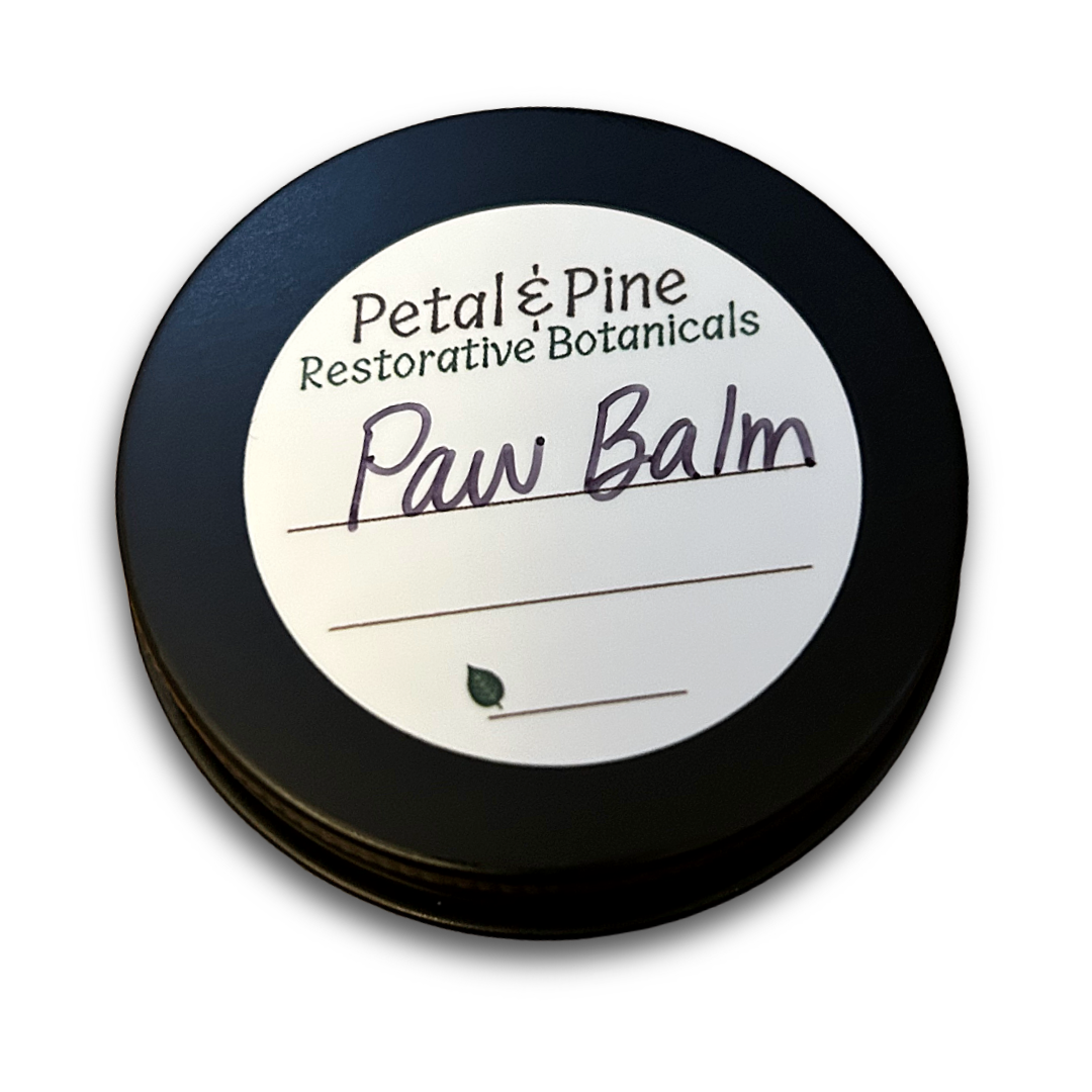 Petal & Pine Restorative Botanicals Paw Balm container on a white background