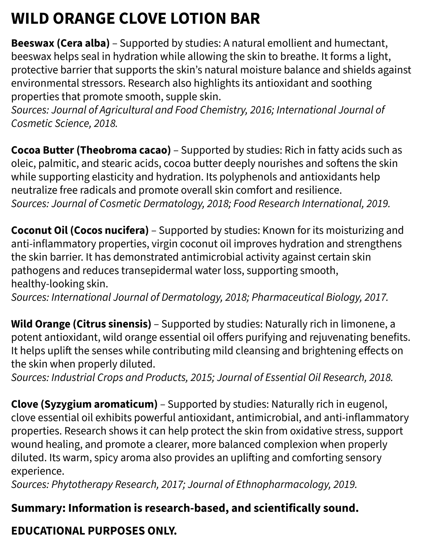 Wild Orange Clove Lotion Bar