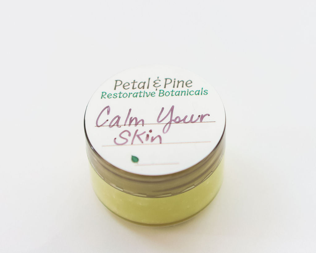 sample sized Jar of 'Calm Your Skin' product by Petal & Pine on a white background