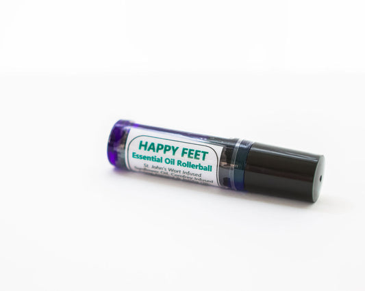 Happy Feet essential oil rollerball on a white background