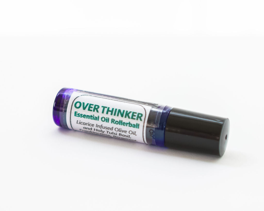 Over Thinker essential oil rollerball on a white background